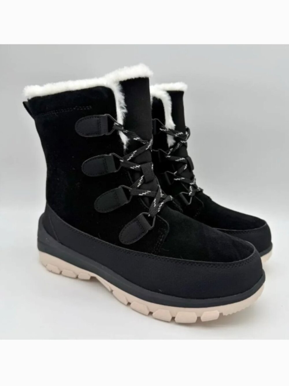 Universal Thread Womens Corie Winter Boots Black Leather Waterproof 11